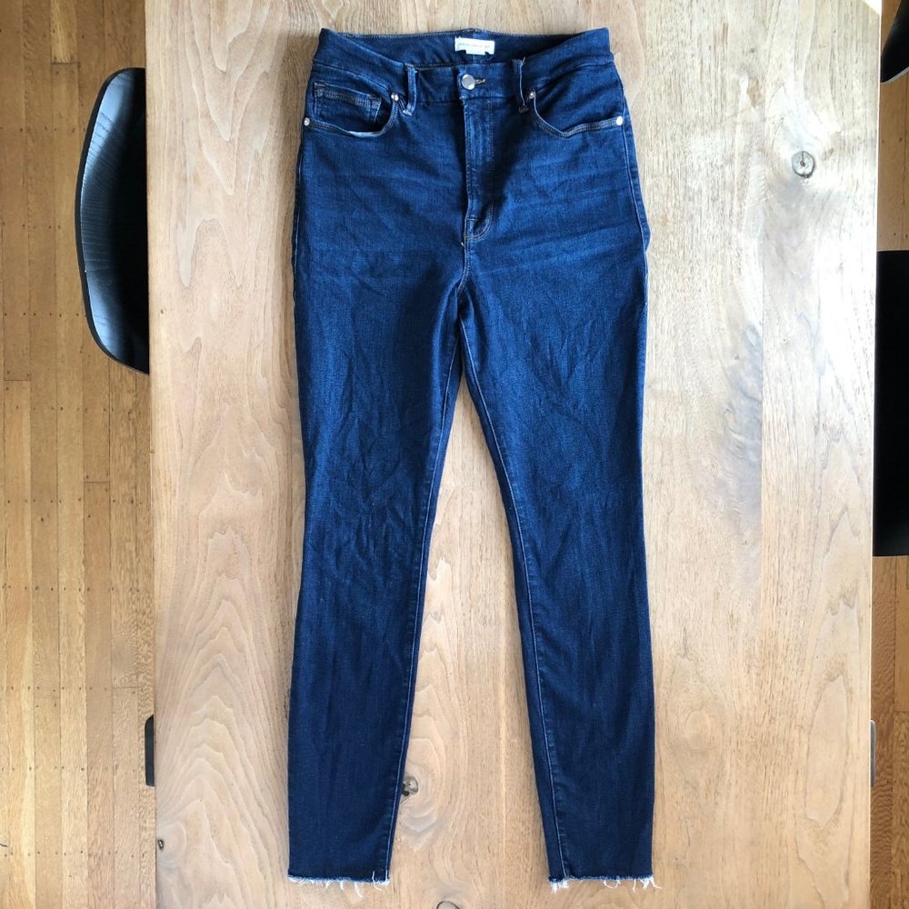 Good American High Rise Skinny Jean Raw Hem Size 29